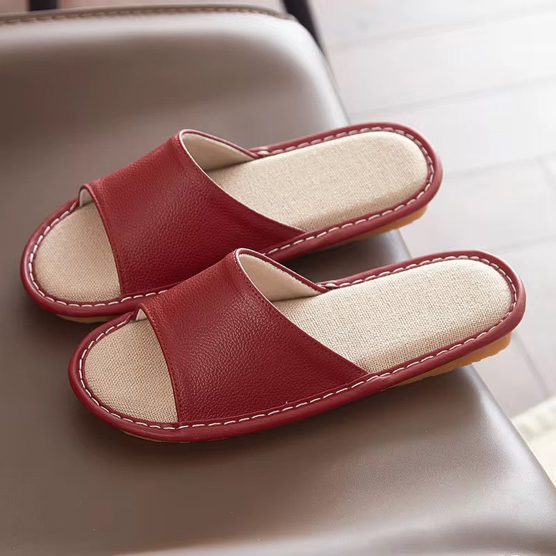 Unisex Slippers Absolute Comfort - Natural Linen & Genuine Leather
