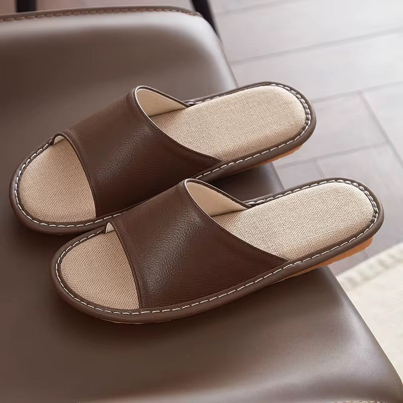 Unisex Slippers Absolute Comfort - Natural Linen & Genuine Leather