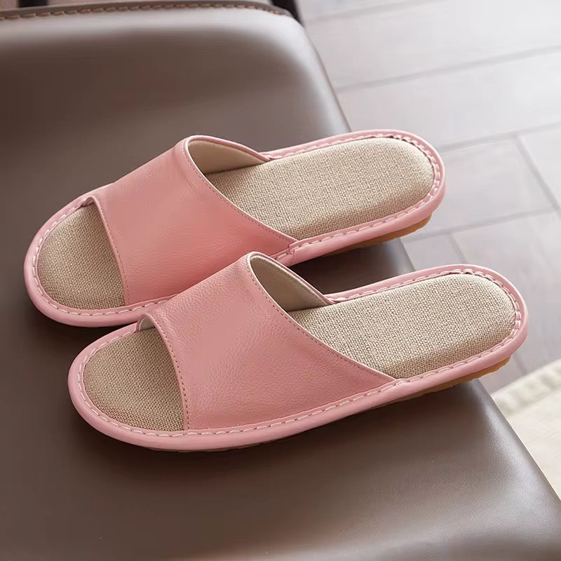 Unisex Slippers Absolute Comfort - Natural Linen & Genuine Leather