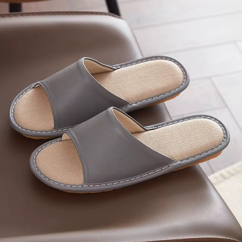 Unisex Slippers Absolute Comfort - Natural Linen & Genuine Leather