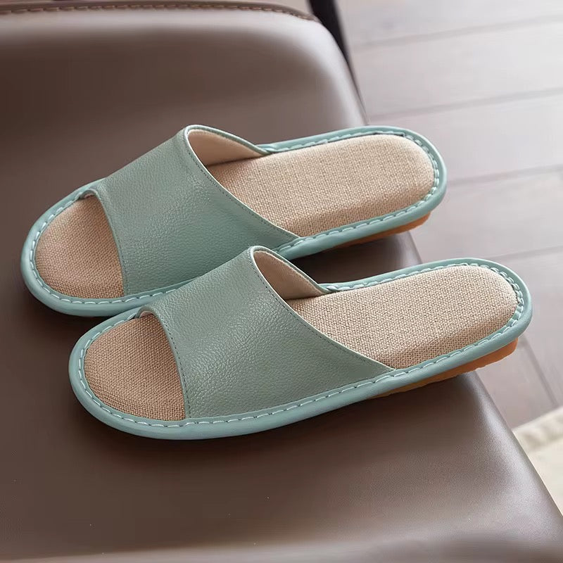 Unisex Slippers Absolute Comfort - Natural Linen & Genuine Leather