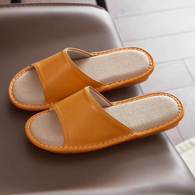 Unisex Slippers Absolute Comfort - Natural Linen & Genuine Leather